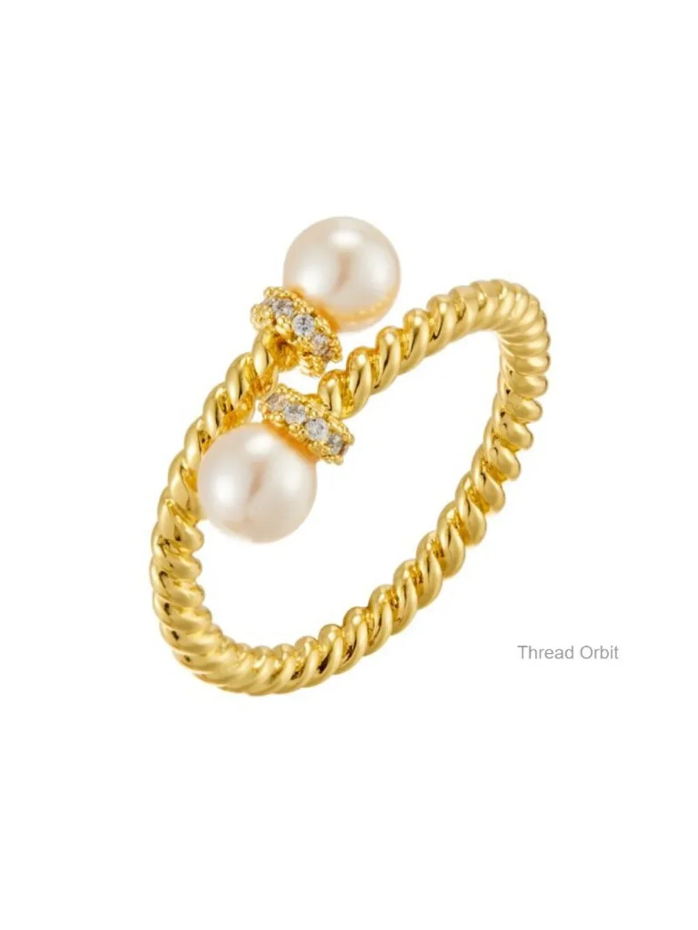 Double Imitation Pearls Open Twisted Statement Ring Adjustable Simulation Pearl